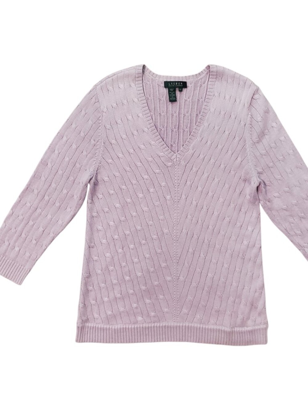 Vintage Lauren Ralph Lauren Fitted Silk Cableknit Lavender Sweater - XL